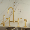 Unlacquered Brass Center ball Bridge Sink Faucet with Sprayer