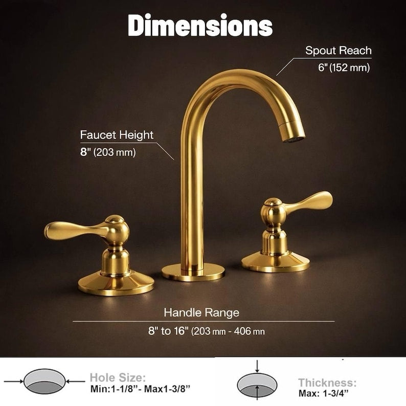 Unlacquered Solid Brass Widespread Bathroom Faucet – Vanity Sink Faucet with Pop-Up Drain