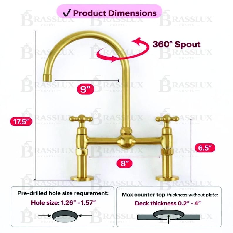 Unlacquered Brass Center ball Bridge Sink Faucet with Sprayer