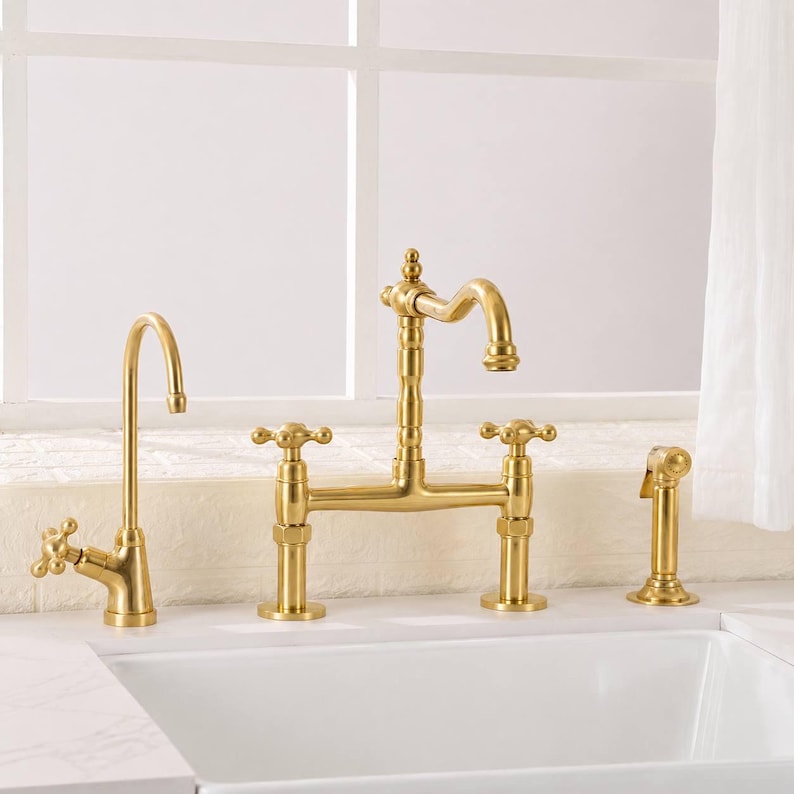 Farmhouse Bridge Kitchen Faucet – Unlacquered Brass