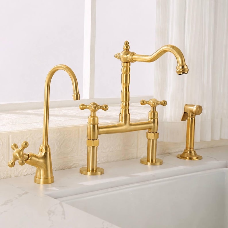 Farmhouse Bridge Kitchen Faucet – Unlacquered Brass