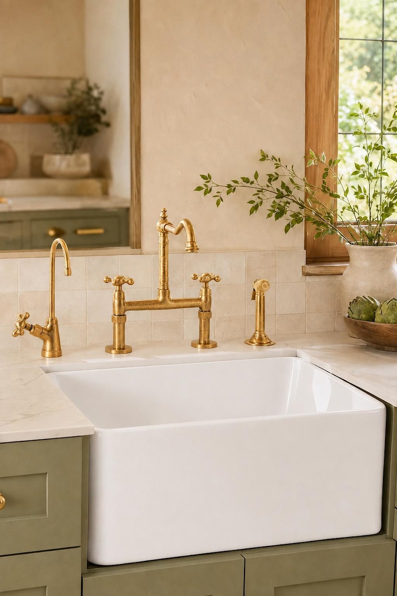 Farmhouse Bridge Kitchen Faucet – Unlacquered Brass