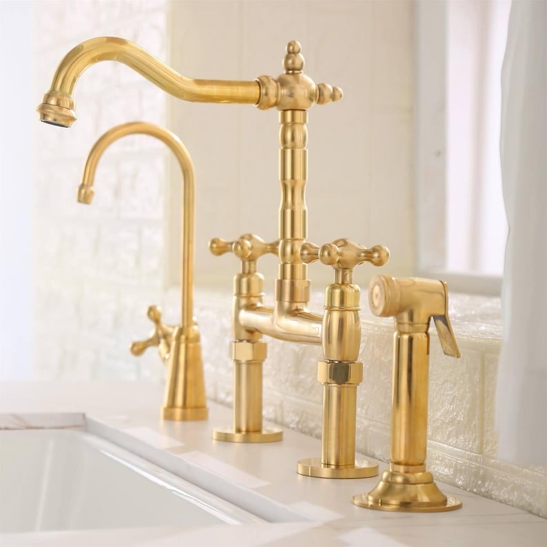 Farmhouse Bridge Kitchen Faucet – Unlacquered Brass