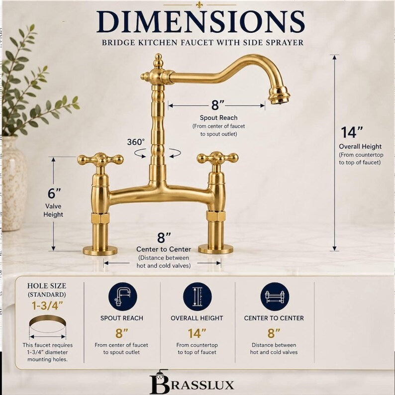 Farmhouse Bridge Kitchen Faucet – Unlacquered Brass